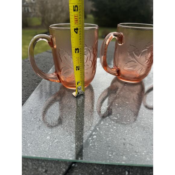 Vintage Arcoroc France Rosaline 8 Oz Pink Glass Rose Coffee Mugs ~set Of 4 - Picture 10 of 14